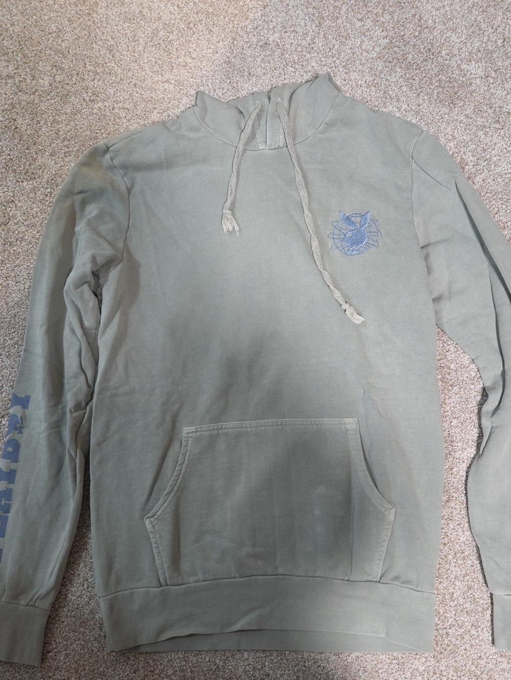 PLAYBOY Olive Green Pullover Hoodie with Subtle Chest Graphic